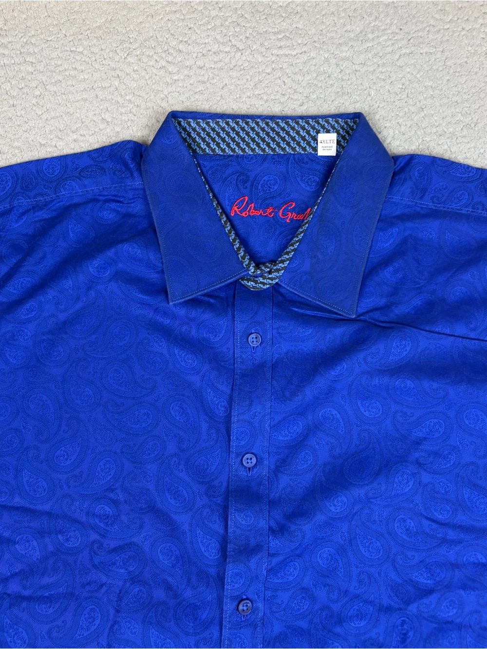 Robert Graham Shirt Men's 4XLTE Tall Royal Blue Paisley Button-Up Flip Cuffs